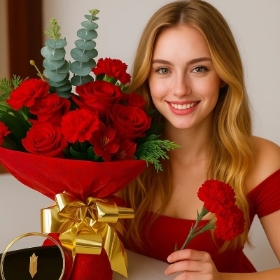 12 Red Roses Red Bouquet